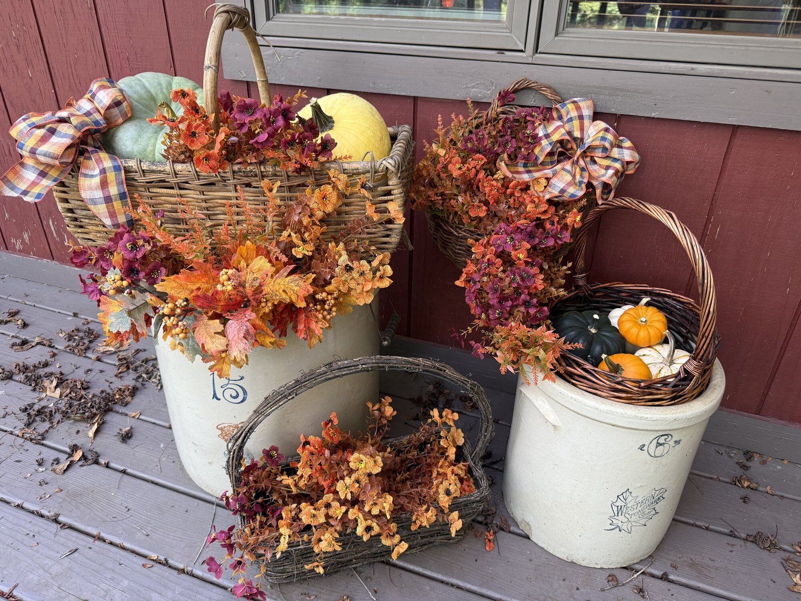 Fall baskets and gourds on the Lodge porch